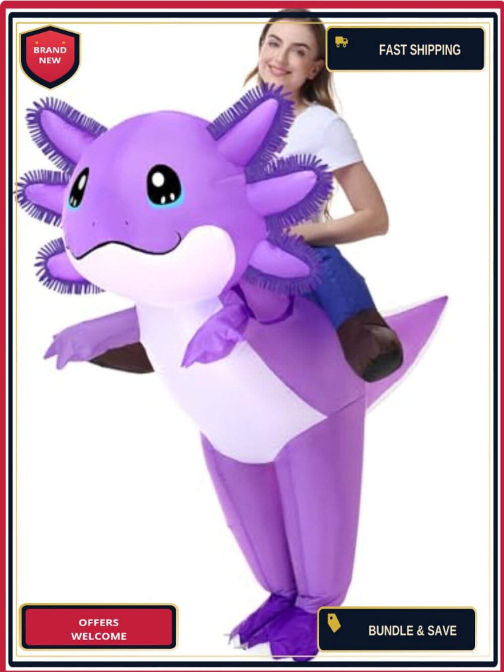 Adult Inflatable Axolotl Costume Halloween Blow Up Cosplay Ride On